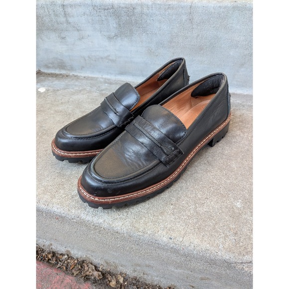 Madewell Corinne Lugsole Loafer Black Leather Shoes Women's Size 7